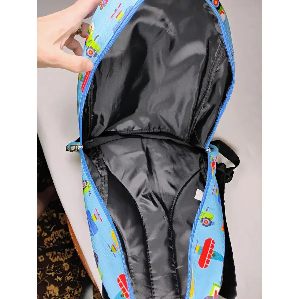 Wildkin Kids Preschool Backpack Blue Transportation Print Train Plane Truck